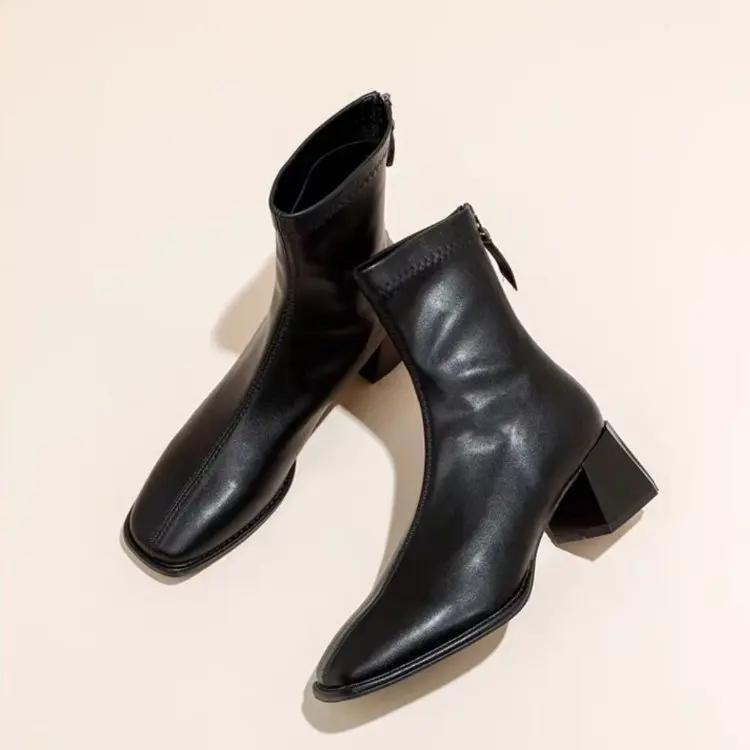 Fashion Autumn Winter Short Plush Women Ankle Boots Ladies Concise Thick Heel Short Botas Zapatos De Mujer 2025