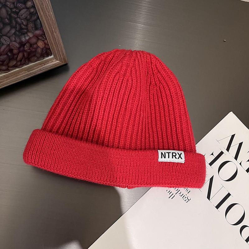 Letter Ntrx Trendy Pattern Solid Color Knitted Cap For Cold Weather Fashion