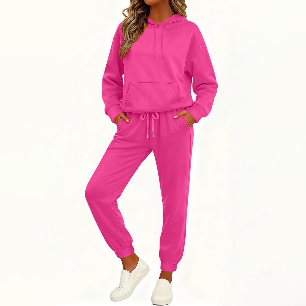 Women's Fashion Casual Solid Color Loose Hooded Sweatshirt Suit