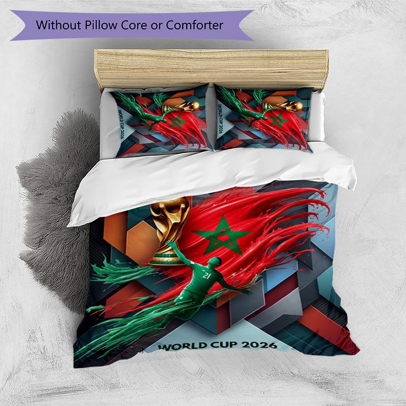 Set Biancheria da Letto Stampata Calcio Marocco 3 Pezzi Set Copriletto Accogliente Traspirante come Regalo per Inaugurazione Casa Vacanze