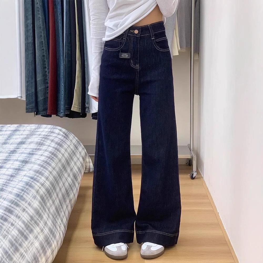 

145 Petite Women s High-Waisted Retro Dark Blue Micro-Flared Wide-Leg Jeans 2XL