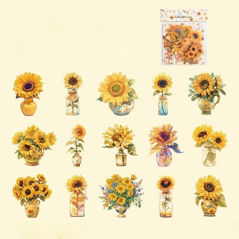15pcs Floral Patterns Kawaii Creative Plant Stickers Pack Hand Tent DIY Stick Labels Scrapbooking Material Junk Journal Supplies