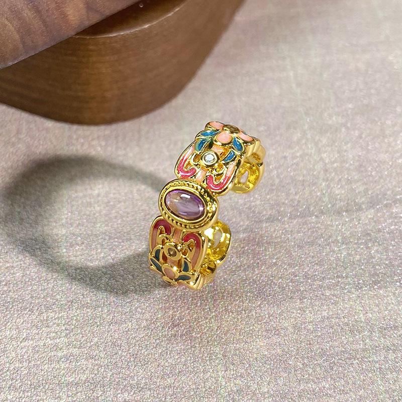 Blind Box Court Style Dopamine Enamel Dripping Oil Medieval Opening Ring Flower High Sense Ring