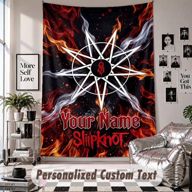 Wall Hanging Tapestry With Custom Name & Text, Slipknot Decorative Tapestry For Bedroom
