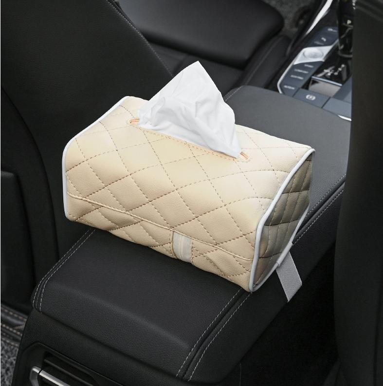 Car Tissue Box Cover Sun Visor Chair Back Hanging Type Car Tissue Box Armrest Box Towel Tissue Storage CaseUniversal PU Leather