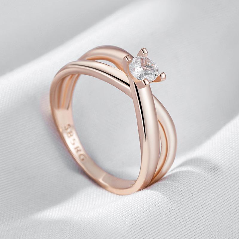 Simple Glossy Cross Rings For Women Fashion Rose Gold Color With Natural Zircon Accessories Daily Fine Jewelry
