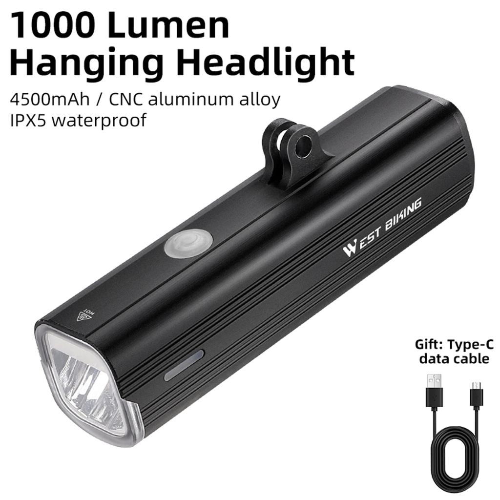 1000 Lumen 4500mAh oppladbart sykkelhodelykt og styrestamme sykkeldatamaskinmonteringssett