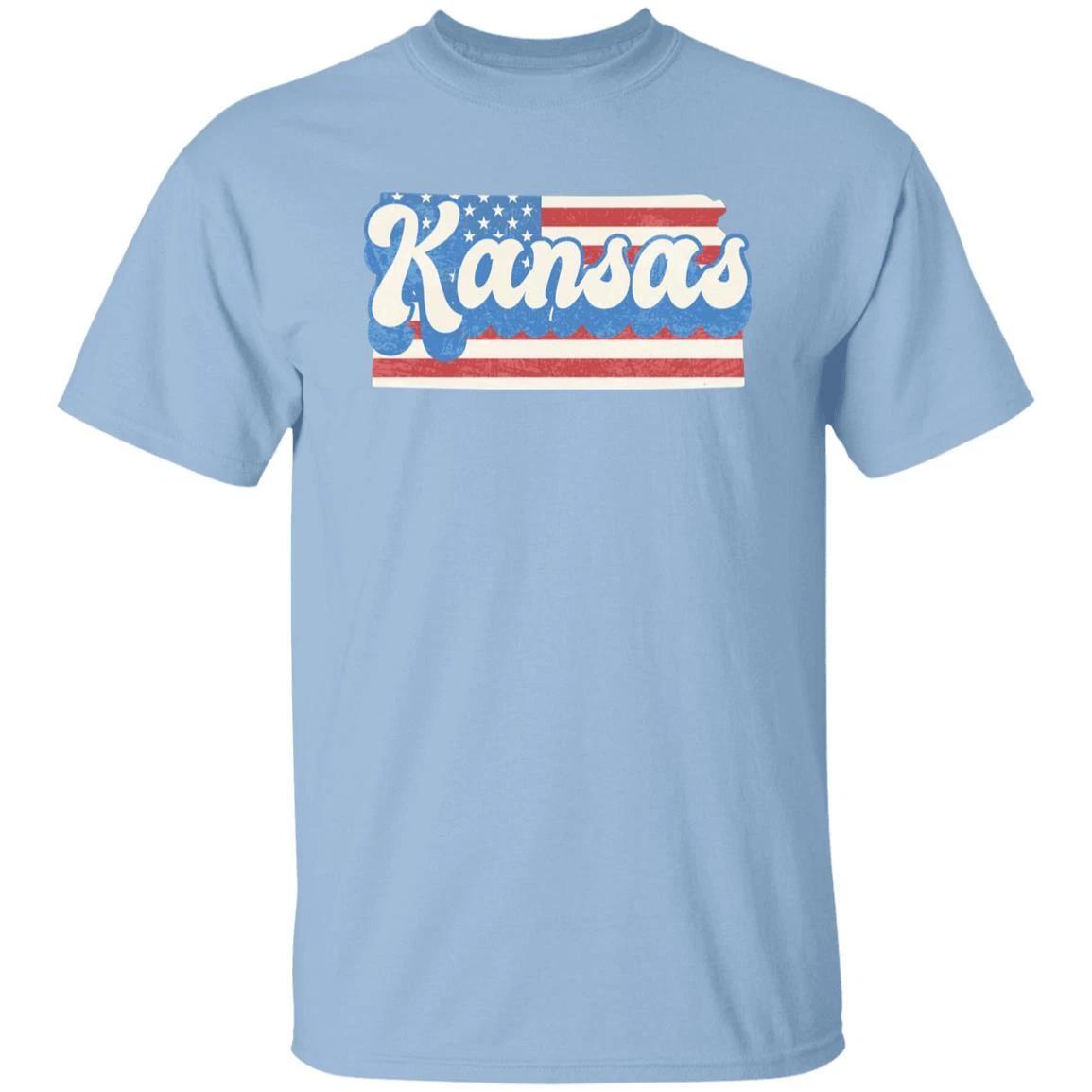 Kansas US flag Unisex T-Shirt American patriotic KS state tee White Ash Blue S