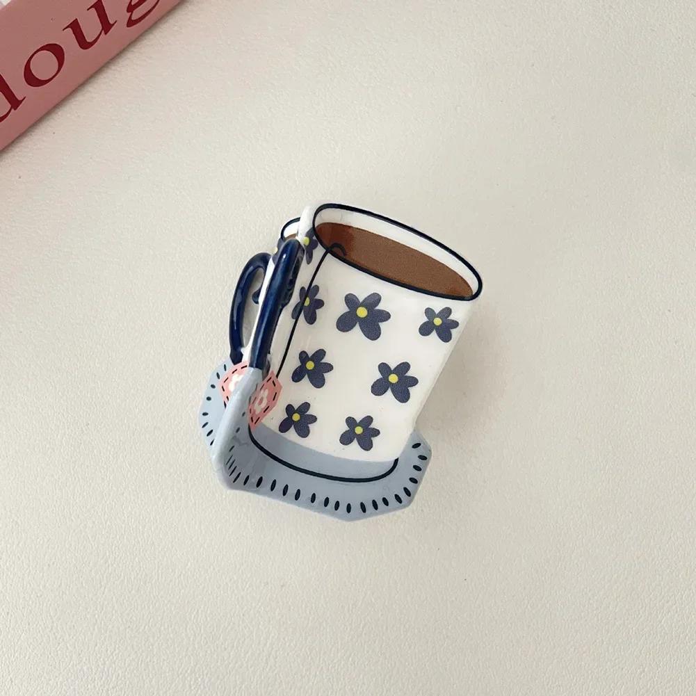 Sweet Cute Pastoral Flower Print Cup Shark Hairpin For Women Girls Creative Coffee Cup Shape Hair Clip Claw Hair Accessories