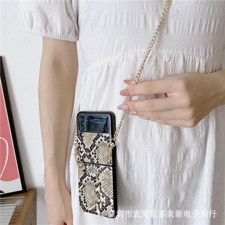 Galaxy Z Flip4 Phone Case Snakeskin Twill Chain for Samsung ZFlip3 Up and Down Folding Case