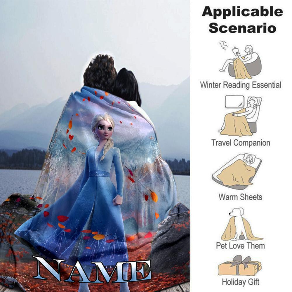 Customiz Name Personality Elsa Frozen Blanket Soft &Warm Sofa Office Bed Travel Lunch Break Blanket, Gift Suitable All Seasons