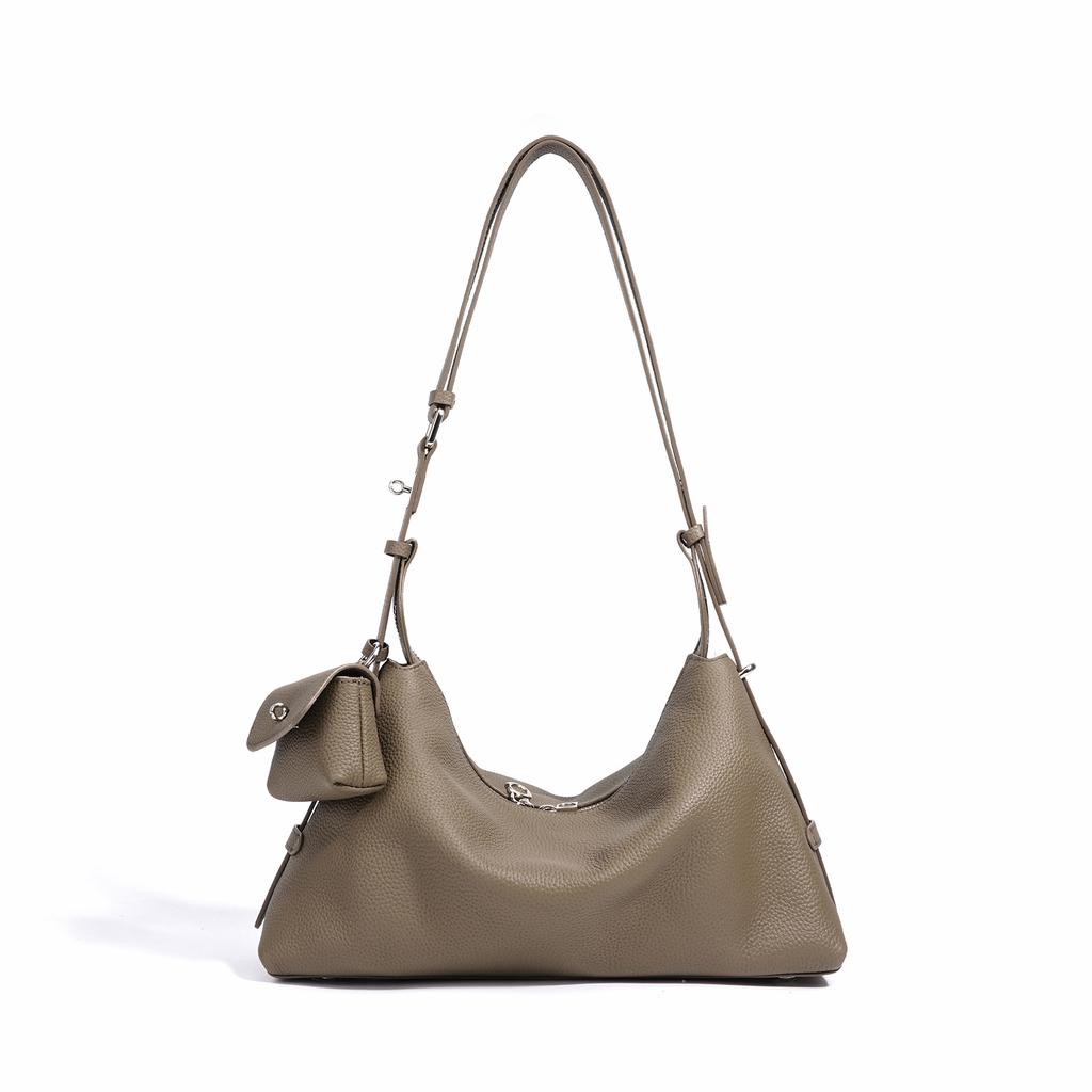 Bag Women's Leather Design Sense Niche Crossbody Bag Zipper Head Layer Cowhide Pillow Shoulder Bag