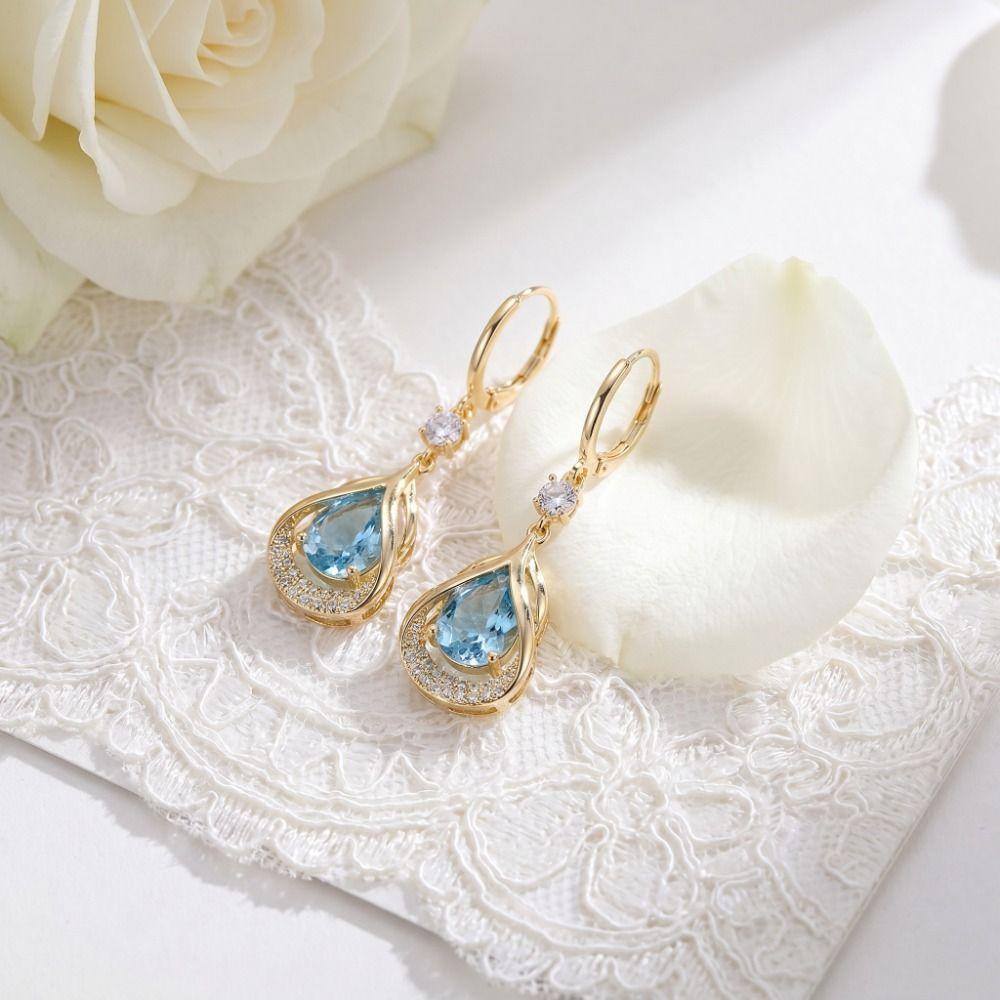 Crystal Rhinestone Dangle Earrings Women Jewelry Luxury Cat Eye Stone Earrings Geometric Delicate Water Drop Earrings Women