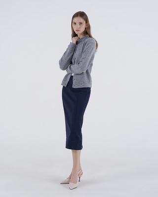 Sisterhood Cotton Slit Zipper Pencil Skirt - Navy