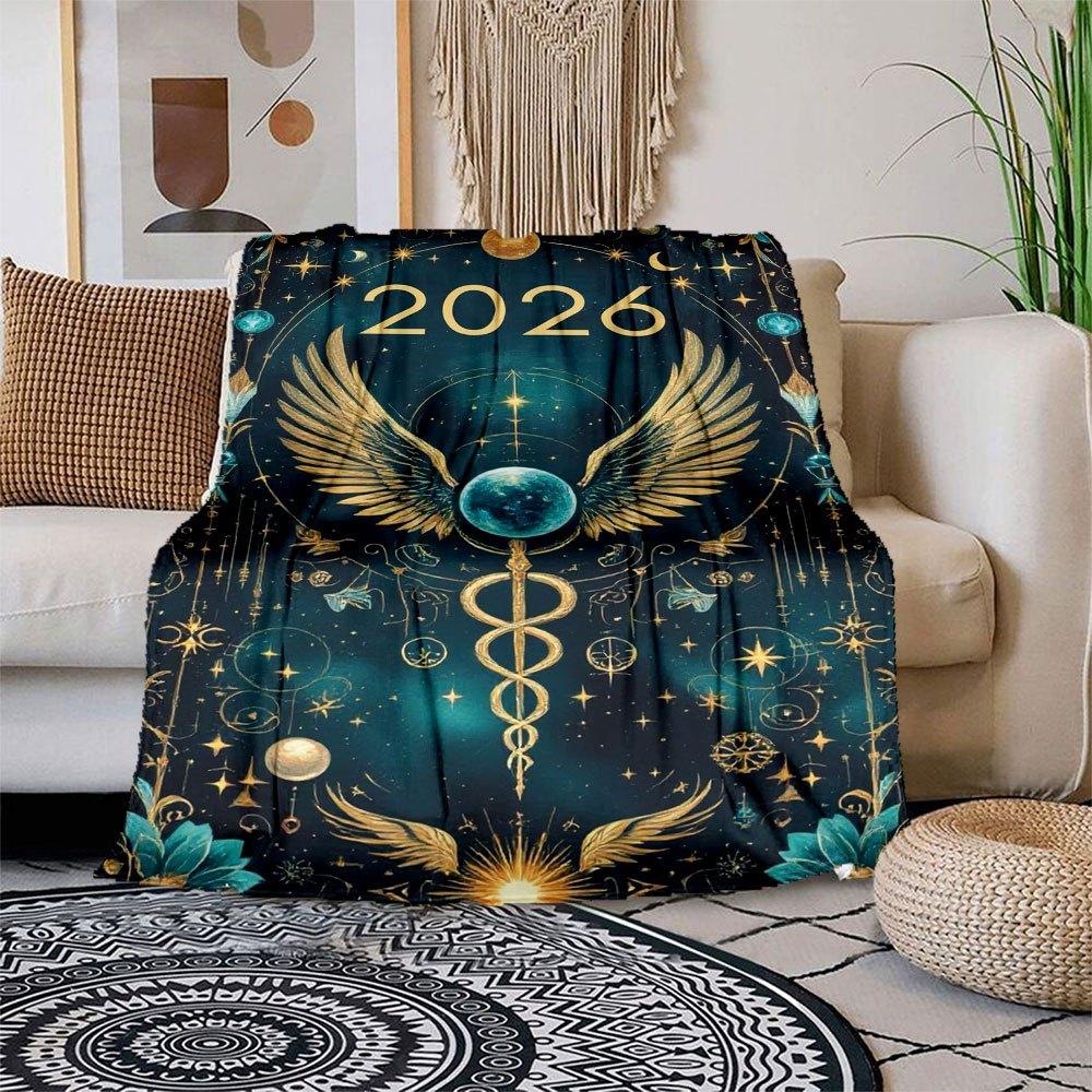 2026 Celestial Wings Calendar: Mystical Moonlight Edition Blanket Flannel Throw Blanket for Sofa, Bed, Travel, Camping, Office 100x150cm