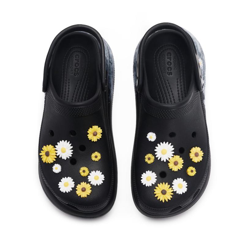 Crocs Classic clog REGO hot dog foggy daisy hole shoes unisex style black, white and yellow