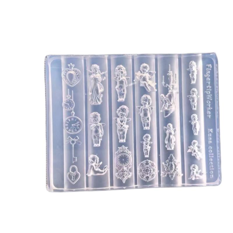 Angel Clock 3D Silicone Nail Mold Heart Lock Nails Templates Diy Nail Art Decorations Stamping Plates Manicure Design Tools