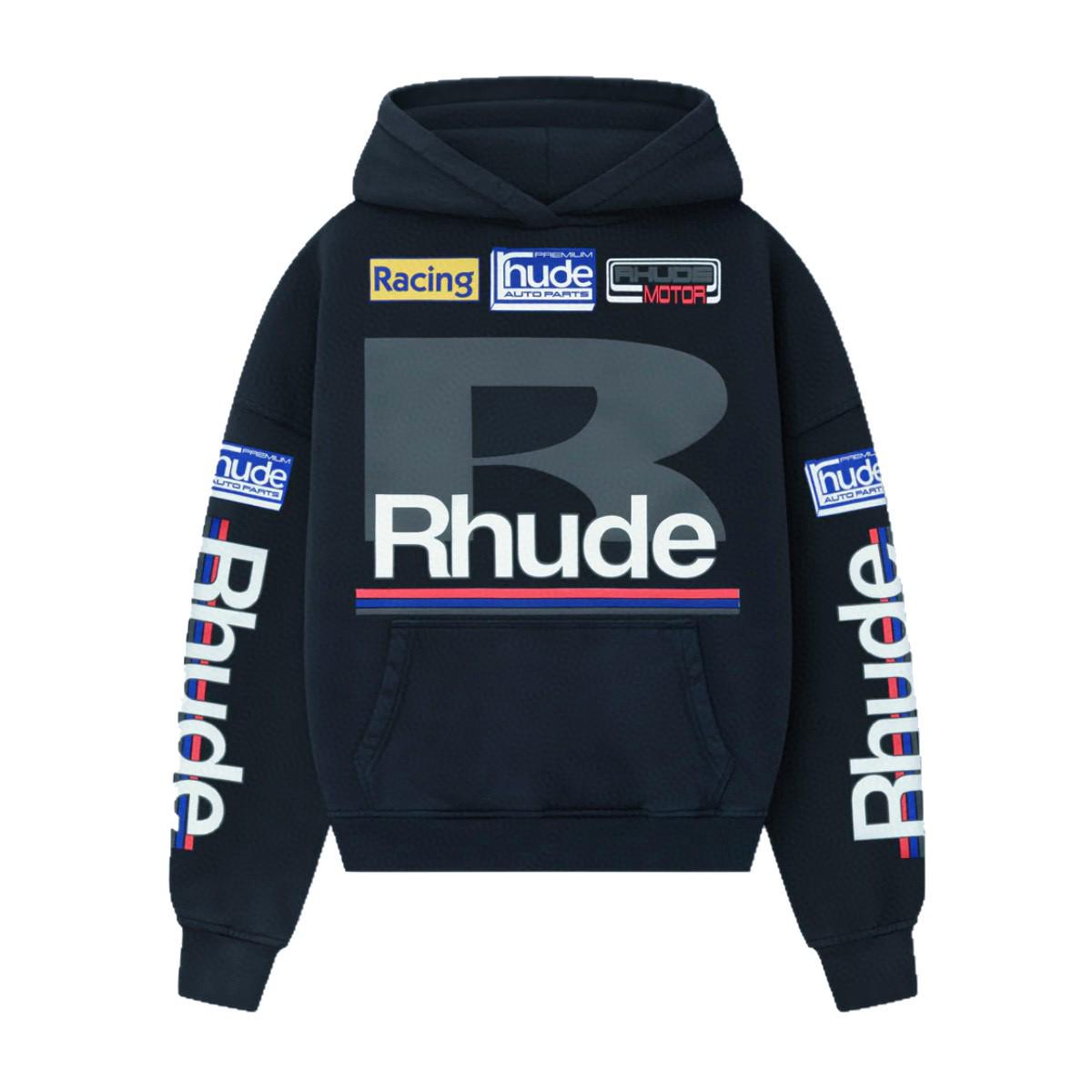 

RHUDE Унисекс Свободная стираная велюровая толстовка в американском гоночном стиле L