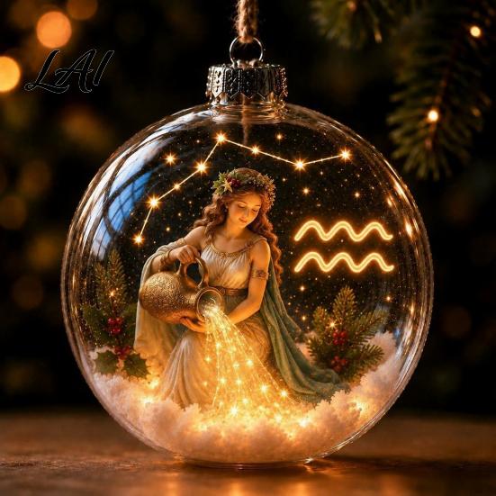 Hanging Baubles for Holiday Decor Lighted Zodiac Christmas Ornament Glowing Sign Ball with Warm LED Durable Xmas Balls Garden 3D Clear Acrylic