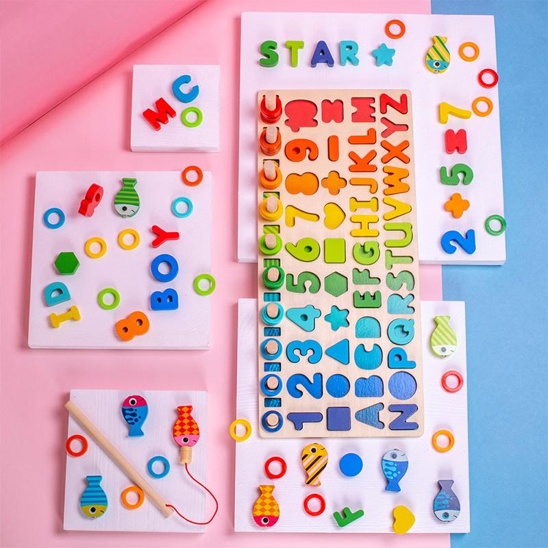 Kids Educational Montessori Math Toys Wooden Puzzle Sorting Numbers Magnetic Fishing Game For Toddler Early Study