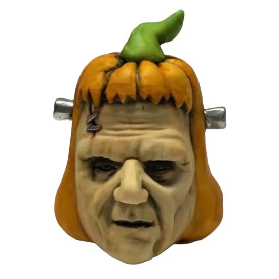 Pumpkin Face Sculpture Spooky Ghost Face Resin Pumpkin Figurine Halloween Tabletop Decoration for Indoor Outdoor Patio Home Decor