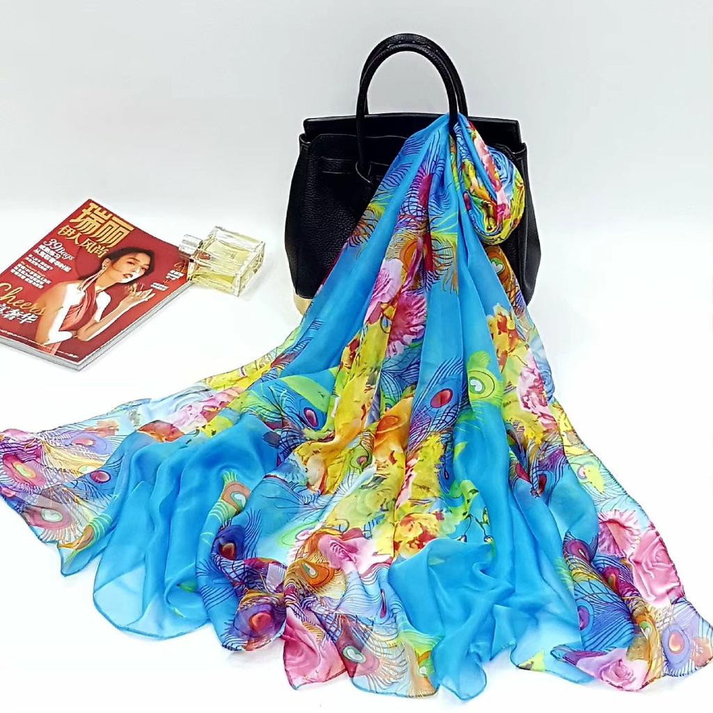 130x200cm Silk Scarf Folral Women Summer Hijab Luxury Print Sunscreen Bandana Foulard Pashmina Scarves Echarpe Shawl Large Wrap