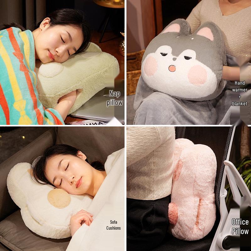 Adorable Rabbit 3-in-1 Air Conditioning Blanket, Throw Pillow, and Nap Pillow for Stomach Sleeping