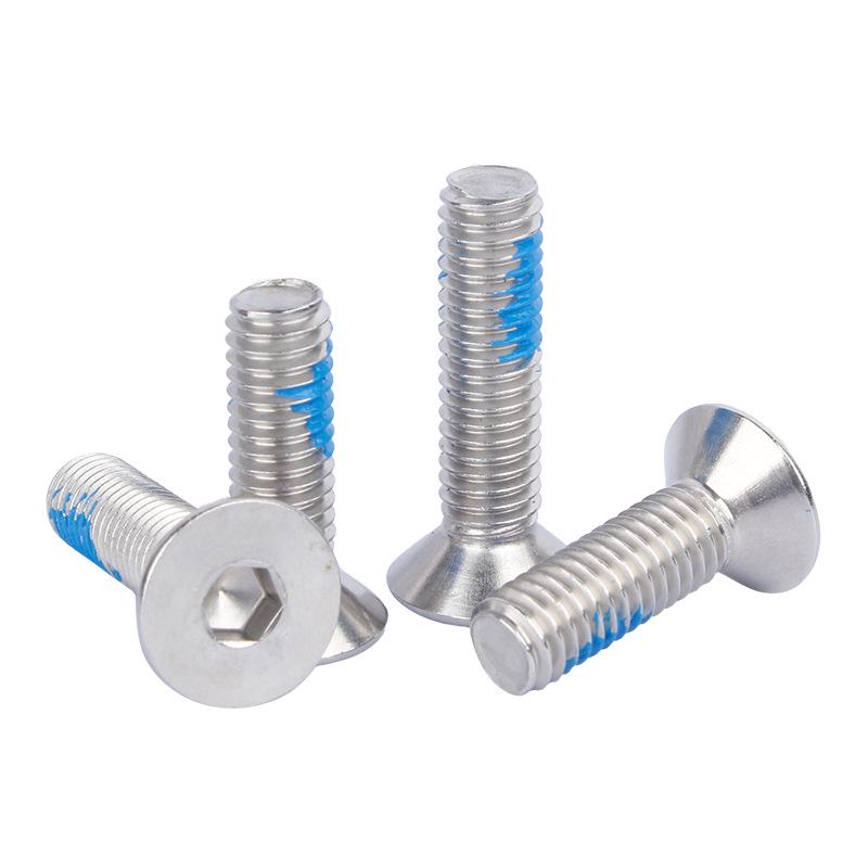 Blue Loctite M2-M6 Hex Socket Countersunk Screws: 304 Stainless Steel, Flat Cup, Anti-Loosening