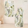 Women Plus Size Printed Round Neck Three Quarter Sleeve Flared Top And Flared Pants Two Piece Set