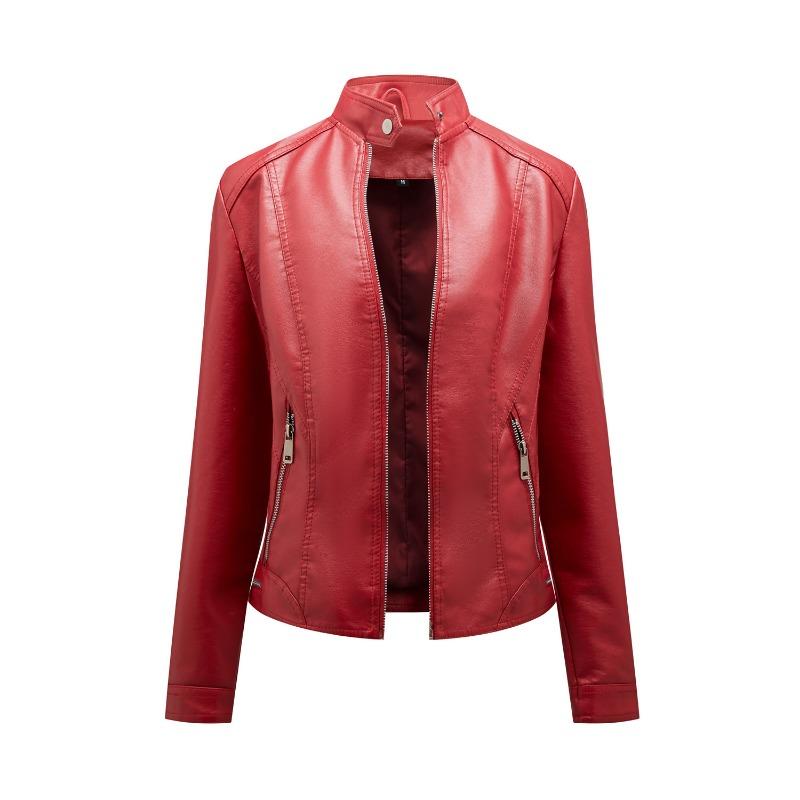 New simple casual leather jacket women's stand-up collar zipper slim locomotive suit short jacket women