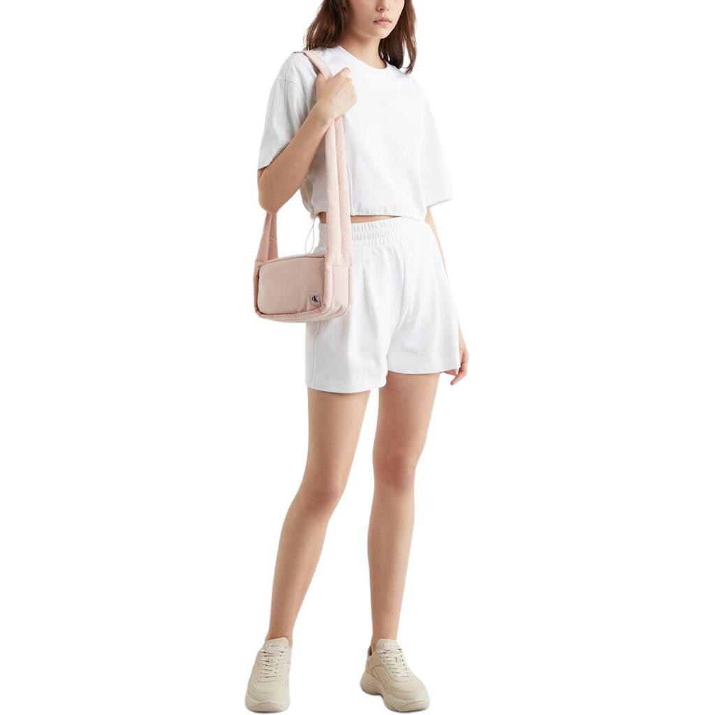 Calvin Klein Solid Color Cool Feel Elastic Waist Pleated Printed Casual Shorts Women shorts Moonlight-White J223328-YAF