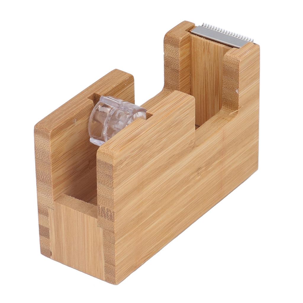 Desktop Tape Dispenser Bamboo Wood Tape Cutter Holder Adhesive Roll Base Stationery Tool
