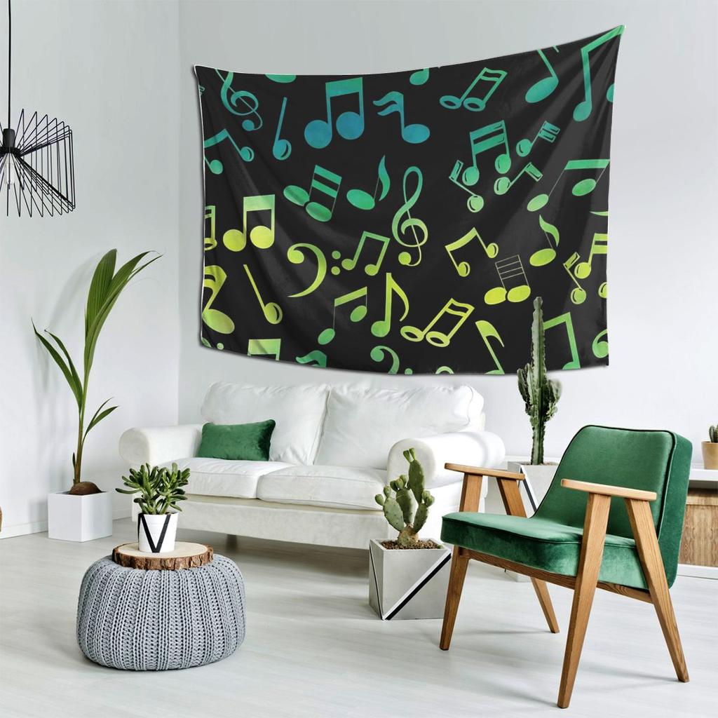 Yellow And Green Music Notes Tapestry Decor Art Aesthetic Tapestries for Living Room Bedroom Home Wall Cloth Wall Hanging