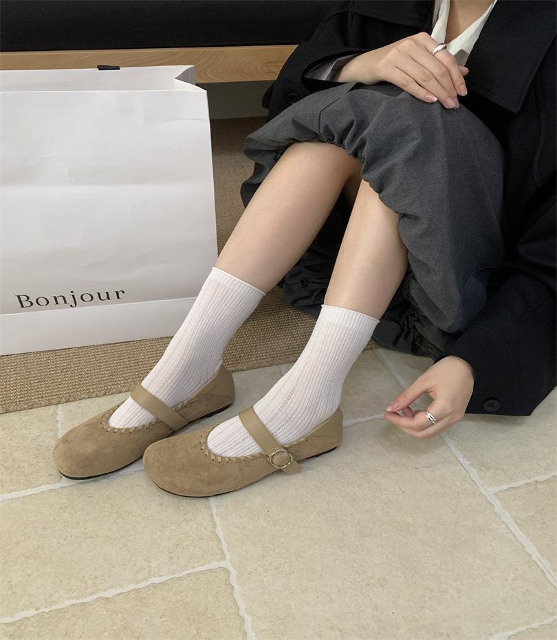 

European Station Women s Shoes 25 Autumn and Winter One Word with Soft Sheepskin Tire Cowhide Round Head Flat Bottom Mary Jane Shoes Single Shoes 39 хаки