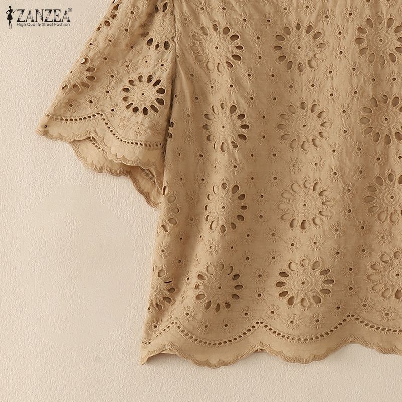 ZANZEA Blusa Casual Corta Larga da Donna con Ricami, Pizzo, Patchwork all'Uncinetto
