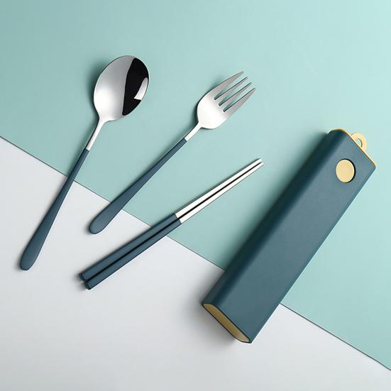 Tableware Set Rust-proof Smooth Surface Stainless Steel Spoon Fork Chopsticks Portable Cutlery Set with Box Kitchen Accessories