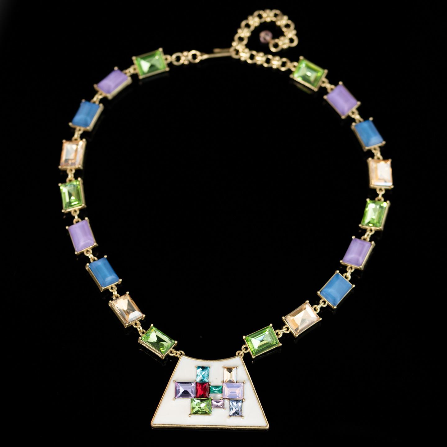 Средневековый Винтажный Высококлассный Личностный Характер Ретро Золото Инкрустированное Цветными Кристальными Алмазами Капающее Масло, Ожерелье