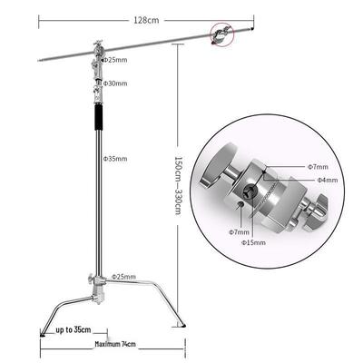 3m Stainless Steel C-Type Photography Light Stand with Crossbar and Multi-Function Arm