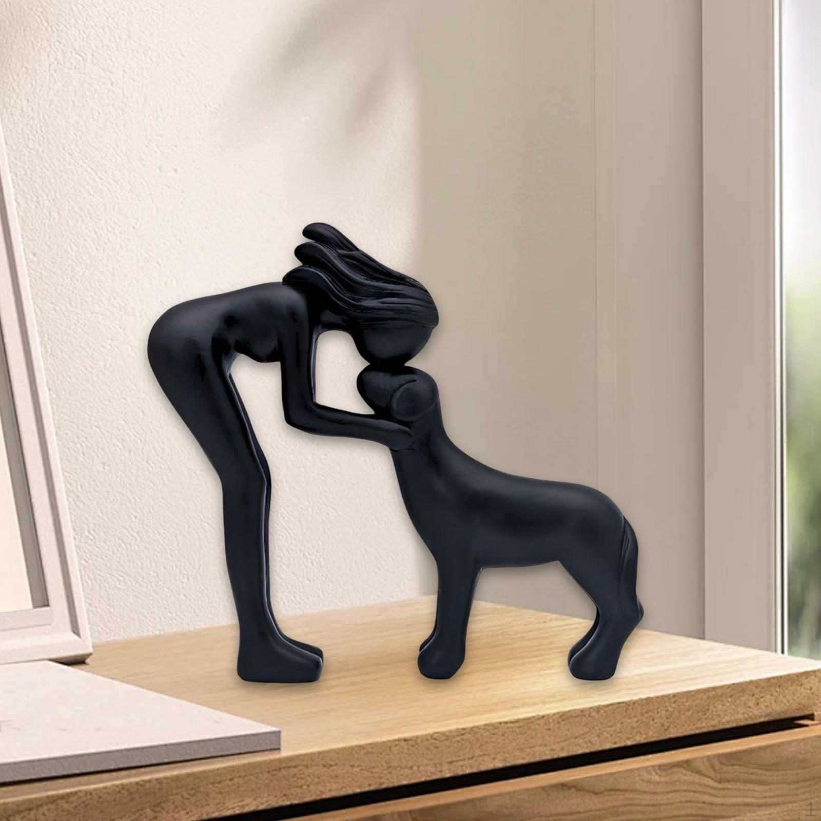 

Women and Dog Statue Decoration 15.7x14cm Memory Gifts Sculpture for Tabletop чёрный