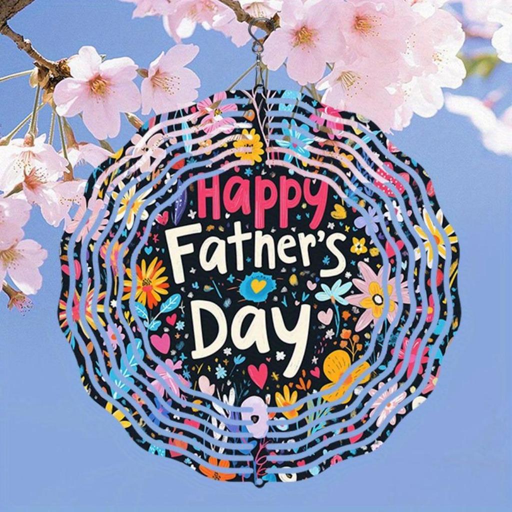 1 Stück Mandala Hänge-Windspiel mit "Happy Father's Day"-Design – Lebhaftes florales Muster, Metallkonstruktion