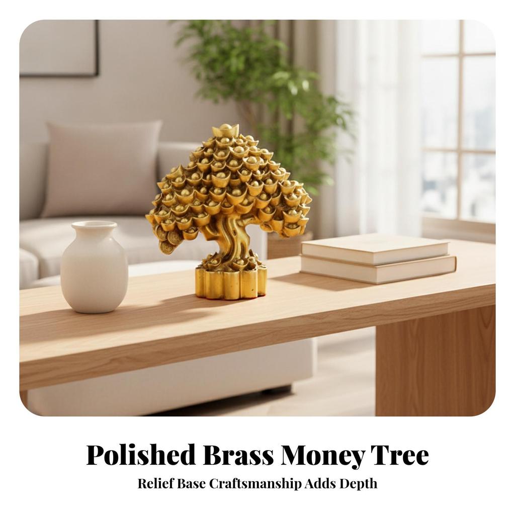 Golden Brass Tree Prosperity-Themed, Money Tree, Gold-Toned, Decor, for