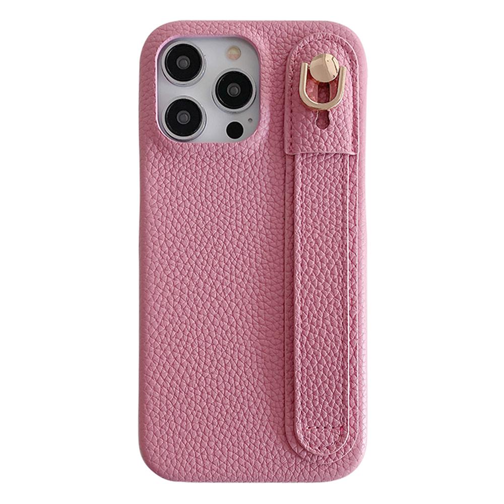 

For iPhone 14 Pro Case Wristband Kickstand PU Leather+PET Phone Cover Pink