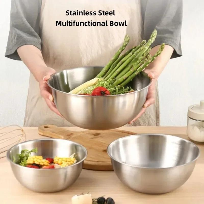 For Home Kitchen Essentials 1Pcs Stainless Steel Bowl Set with Scale for Cooking Baking Food Storage Large Capacity Mixing Bowls