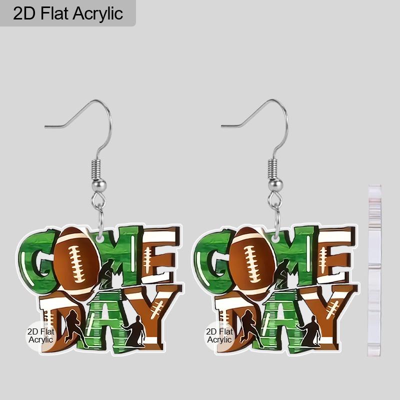 2D Flat 1 Pair Game Day Acrylic Earrings, Lightweight and Unique, Perfect for Everyday Wear, Vacations, Gifts, and Super Bowl Viewing.