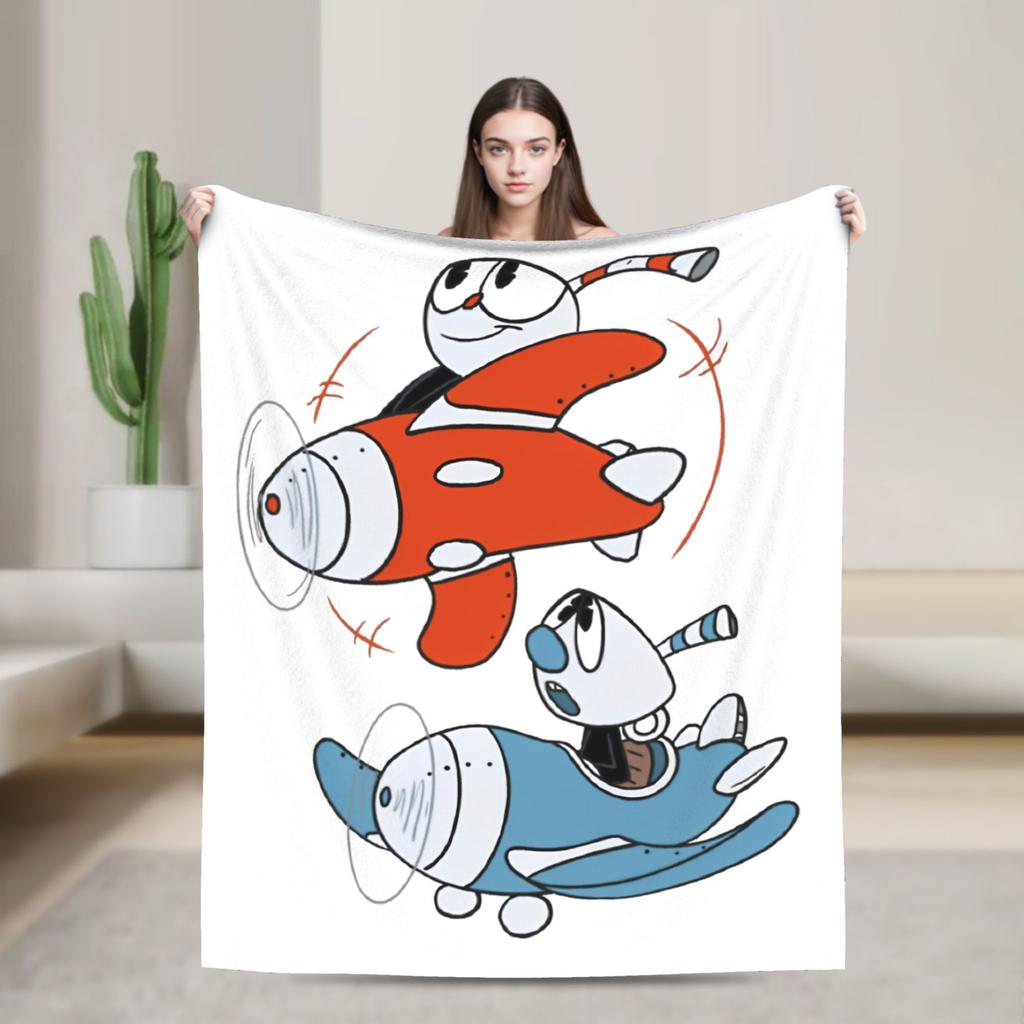 Cartoon Cuphead and Mugman Game Blanket Flannel Textile Decor Multi-function Soft Throw Blanket for Sofa Outdoor Bedspreads
