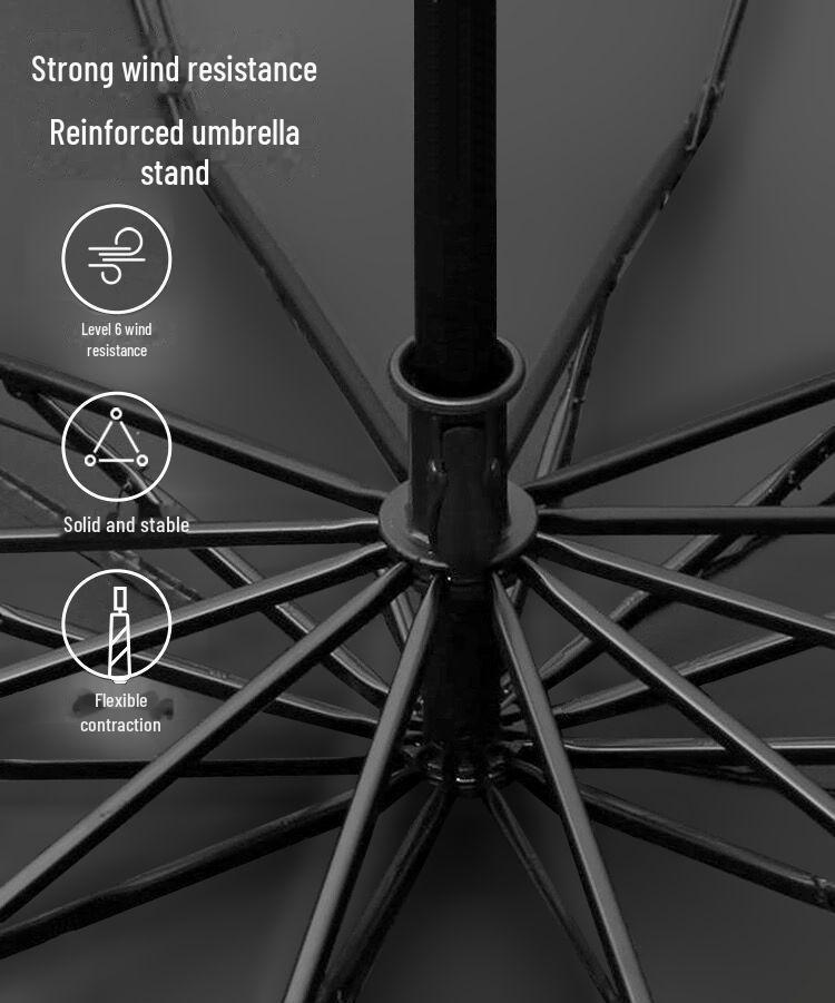 Twelve-Bone Folding Sunshade Umbrella - Large, Black, Logo-Printed for Sun and Rain Protection