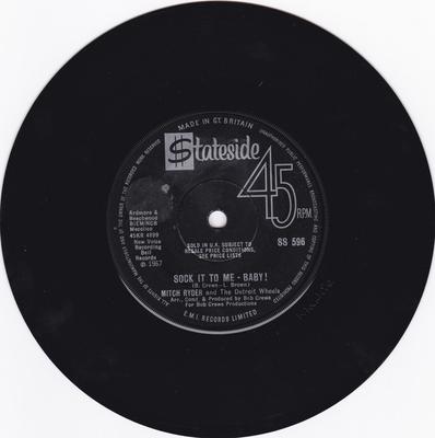 7inch Record MITCH RYDER & THE DETROIT WHEELS - Sock It To Me - Baby! SS596 Stateside 1967 UK Soul/Funk Used
