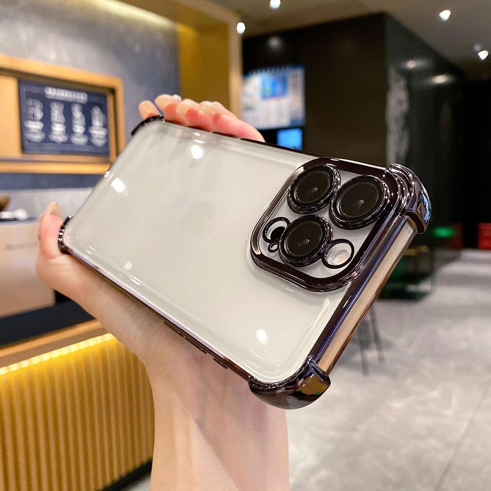 Electroplated Four Corners Anti Drop Transparent Protective Phone Cases for iPhone Huawei Honor OPPO Infinix Itel Tecno