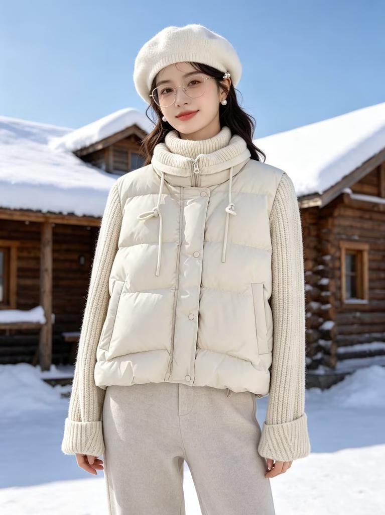 Winter New Trendy Brand Knitted Sleeves Splicing Down Jacket Women's Short Stand-up Collar Thickened Warm Small Jacket