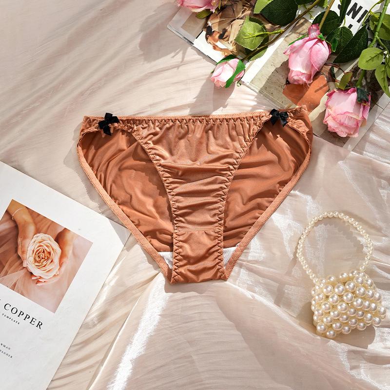 Women's Ice Silk Mid-Waist Bowknot Briefs with Cotton Crotch - Lightweight and Comfortable